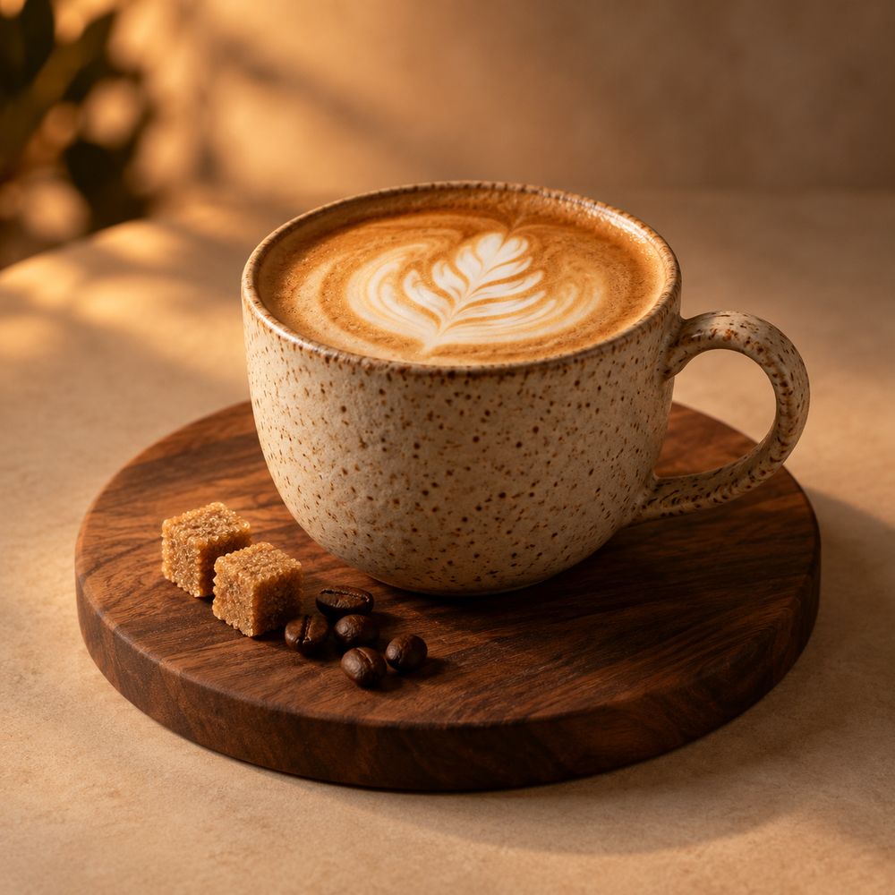 Oat latte in a stoneware mug